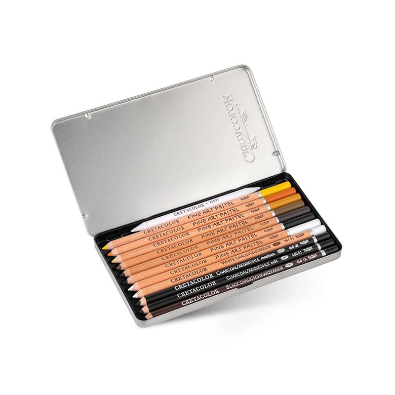 Cretacolor Eagle Set, set de desen, 12 buc, în cutie metalică