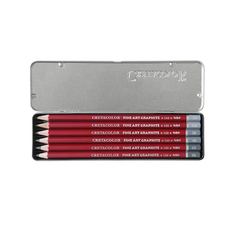 Set creioane grafit Cretacolor Fine Art Graphite - 6 buc, cutie metalica