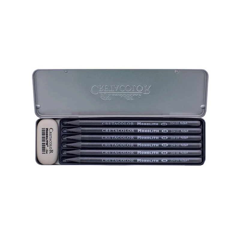 Set baton grafit Cretacolor Monolith Graphite Pocket Set, 7 piese, cutie metalică