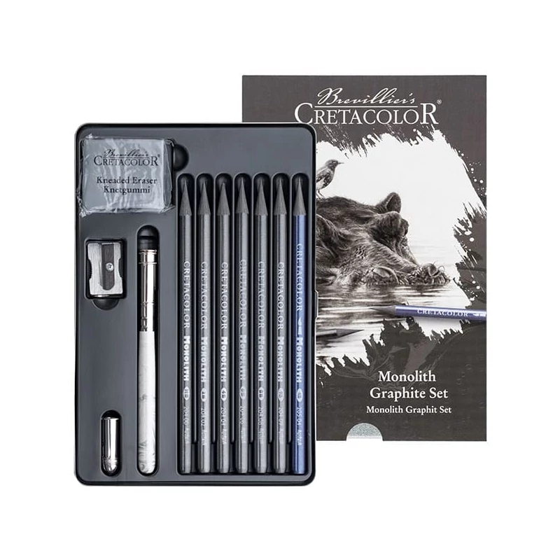 Cretacolor Monolith Graphite Set , set de desen grafit, 11 buc, în cutie metalică