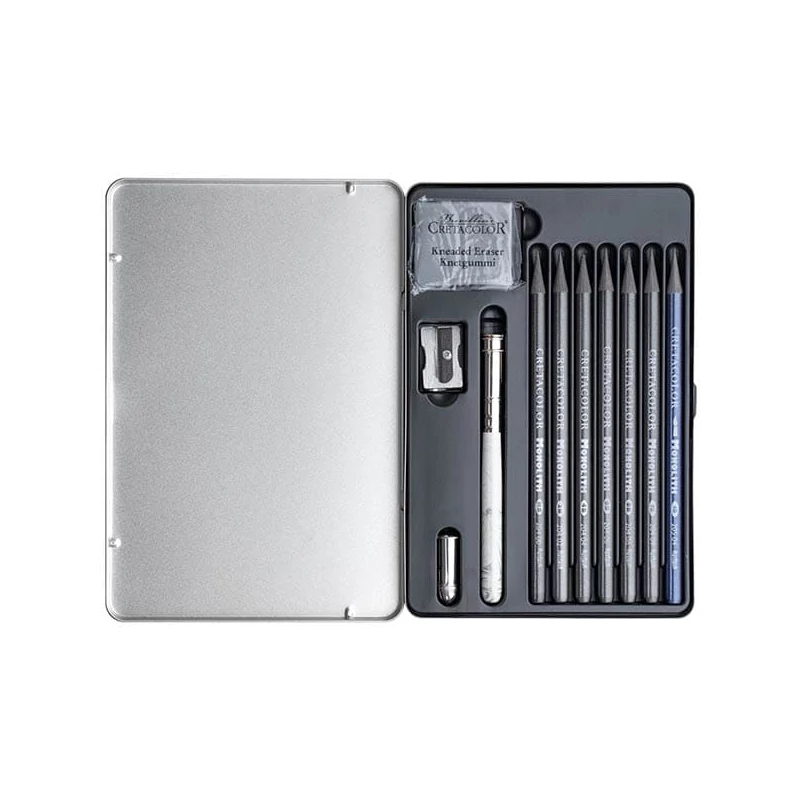 Cretacolor Monolith Graphite Set , set de desen grafit, 11 buc, în cutie metalică