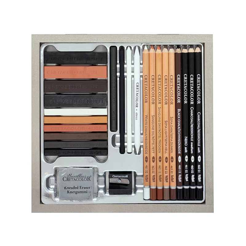 Set de desen și schiță  Cretacolor Passion Box, 25 bucati, cutie din lemn