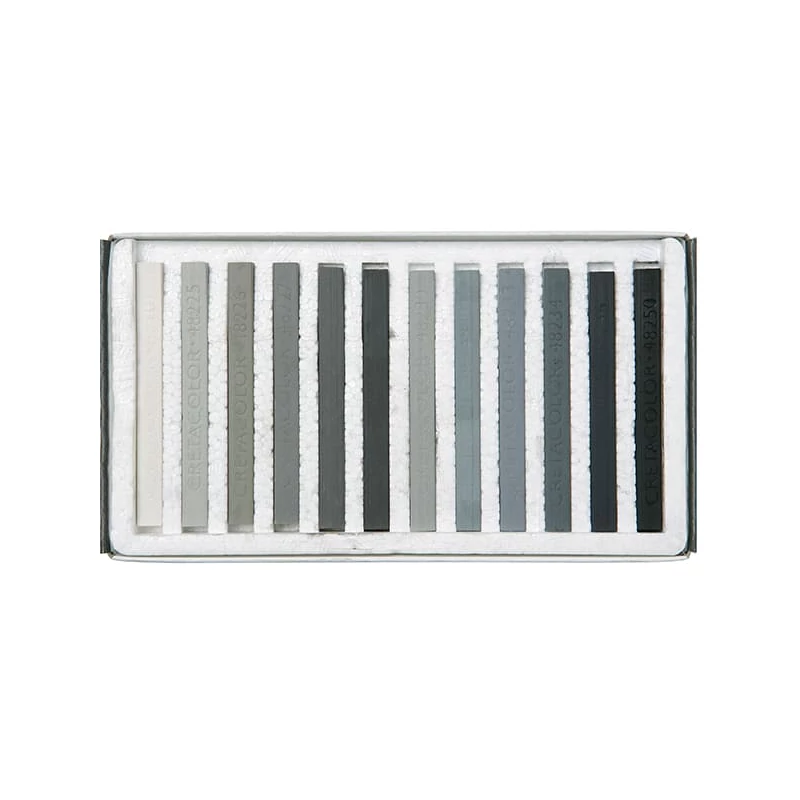 Set crete pastel Cretacolor - 12 buc, nuanțe de gri