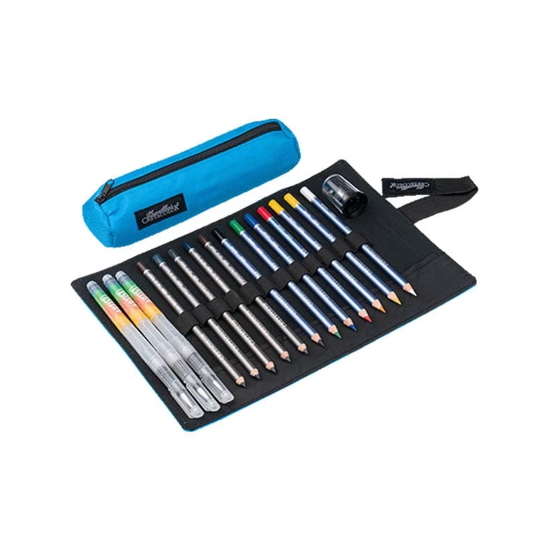 Cretacolor Pencil Wrap Set set de desen în suport de pânză rulabil - Aqua, 17 buc