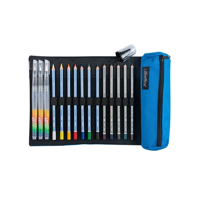 Cretacolor Pencil Wrap Set set de desen în suport de pânză rulabil - Aqua, 17 buc