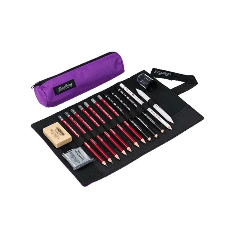 Cretacolor Pencil Wrap Set, set de desen în suport de pânză rulabil - Beginner, 16 buc 