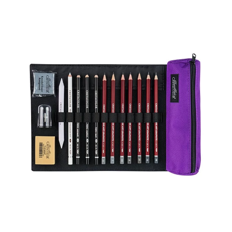 Cretacolor Pencil Wrap Set, set de desen în suport de pânză rulabil - Beginner, 16 buc 