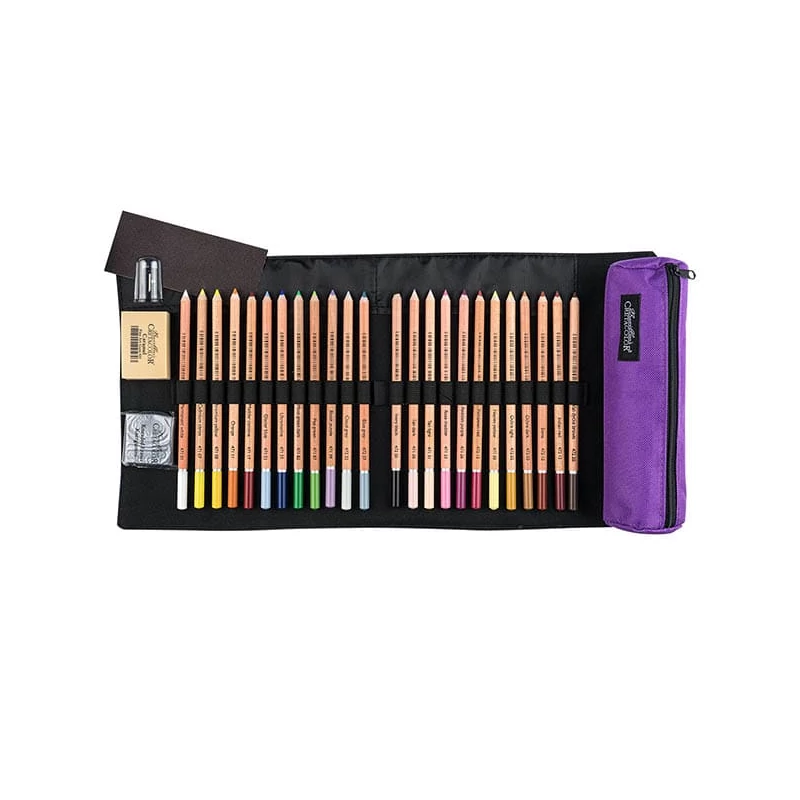 Cretacolor Pencil Wrap Set, set de desen în suport de pânză rulabil - Pastel Pencils, 29 buc