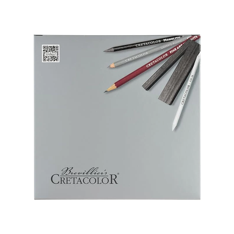 Set de desen grafit Cretacolor Silver Box, 17 buc, cutie din lemn