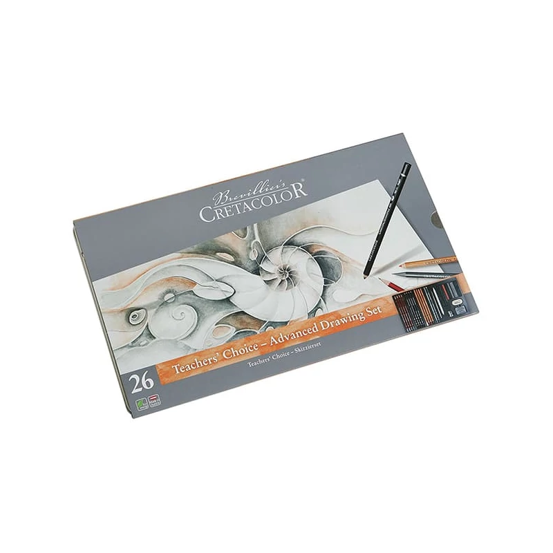 Set avansat de desen și schițe Cretacolor Teachers' Choice, 26 buc., cutie metalică