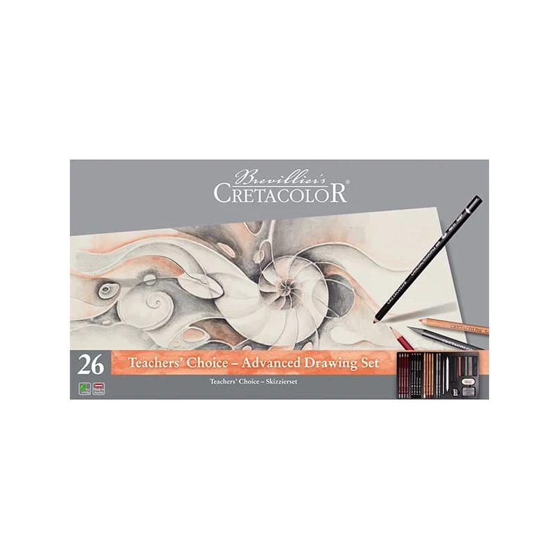 Set avansat de desen și schițe Cretacolor Teachers' Choice, 26 buc., cutie metalică