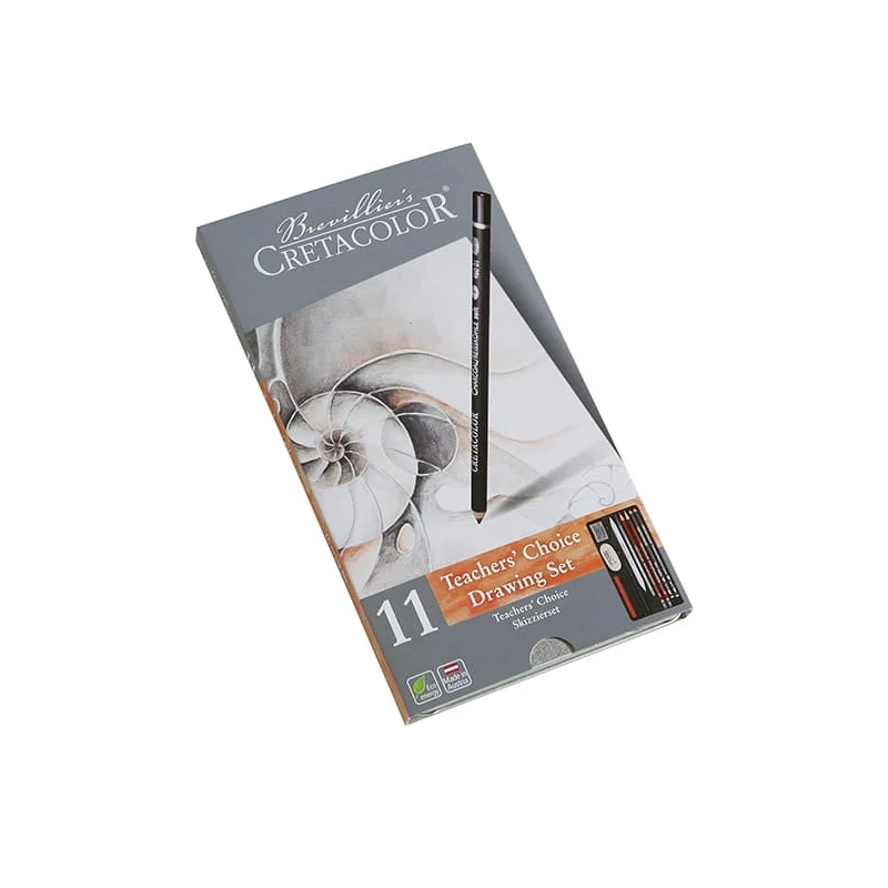 Set de desen și schițe pentru începători Cretacolor Teachers' Choice, 11 piese, cutie metalică