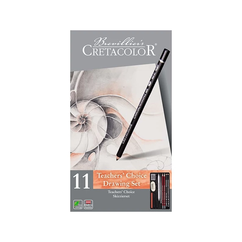 Set de desen și schițe pentru începători Cretacolor Teachers' Choice, 11 piese, cutie metalică