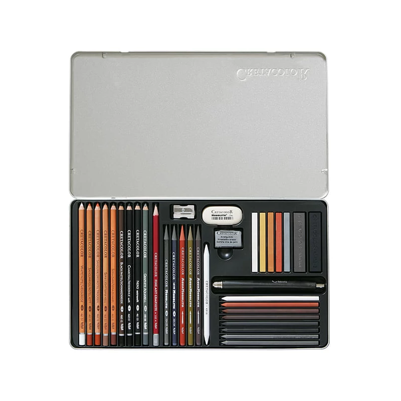 Set de desen și schiță  Cretacolor Ultimo, 35 piese, cutie metalica