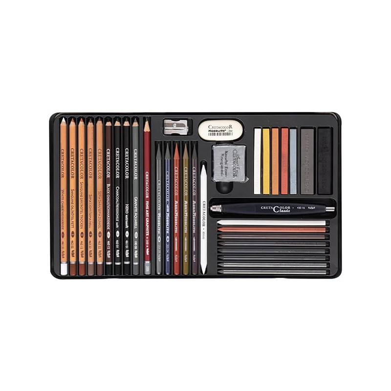 Set de desen și schiță  Cretacolor Ultimo, 35 piese, cutie metalica