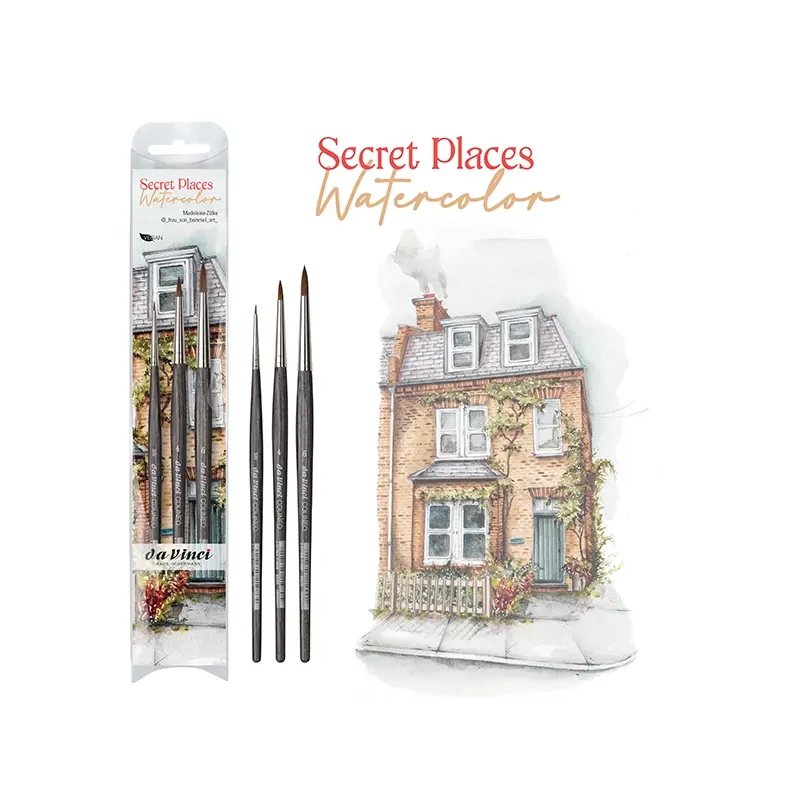 Da Vinci Secret Places Watercolour set de pensule, sintetice, rotunde, 3 buc