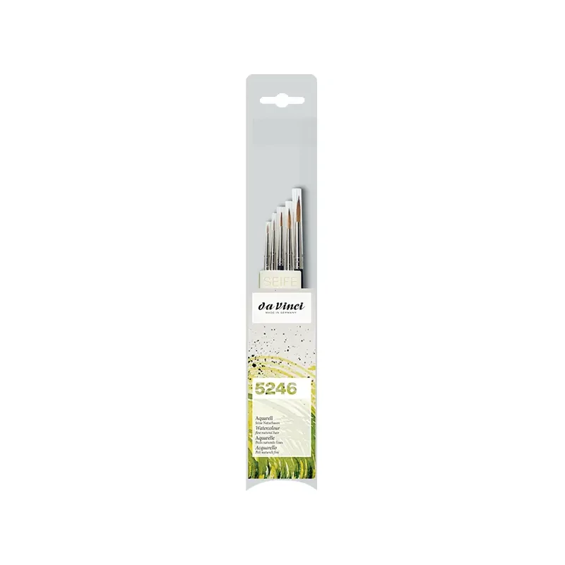 Da Vinci 5246 Set pensulă acuarelă, cu gât roșu, rotundă, 5 buc + săpun