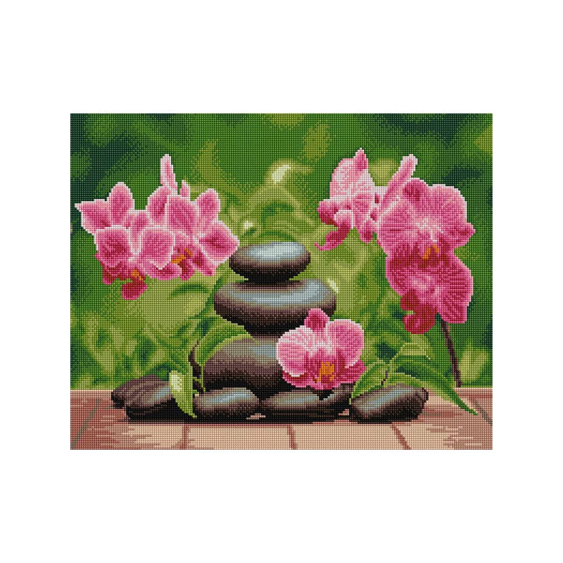 Pictură cu diamante , pe pânză întinsă , 40x50 cm - Orhidee violet
