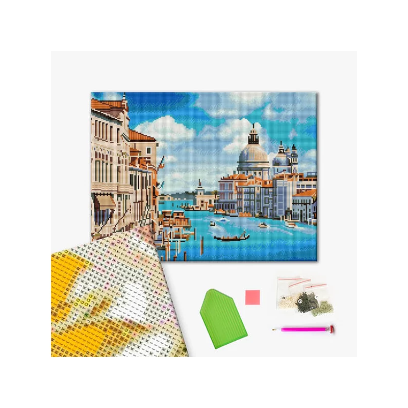 Pictură cu diamante , pe pânză întinsă, 40x50 cm - Canalele Veneției (Santa Maria della Salute)