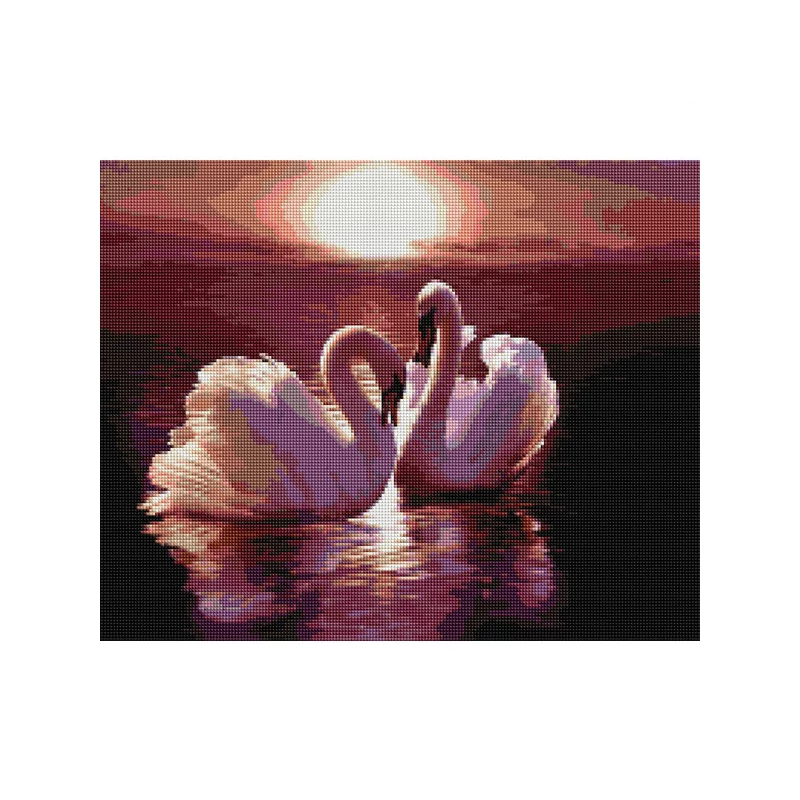 Pictură cu diamante , pe pânză întinsă , 40x50 cm - Pereche Lebada
