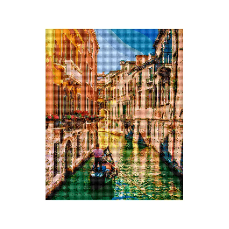 Pictură cu diamante , pe pânză întinsă , 40x50 cm - Gondole pe canalele Venetiei