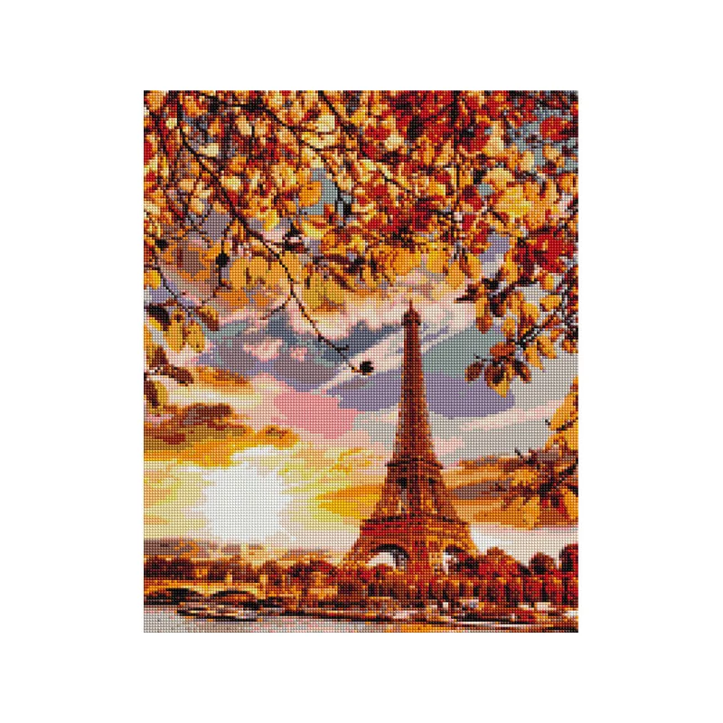 Pictură cu diamante , pe pânză întinsă , 40x50 cm - Paris Toamna
