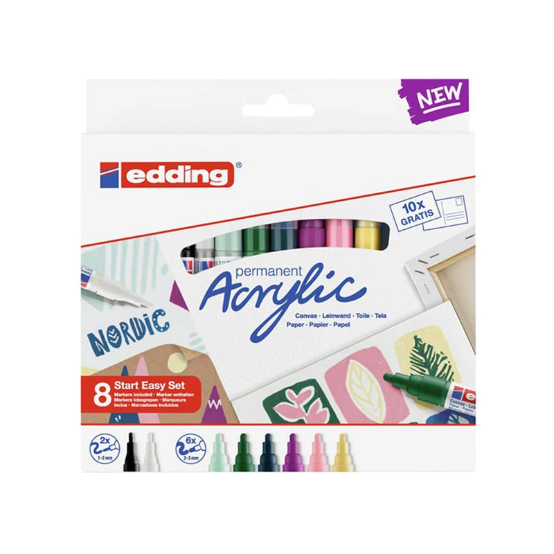 edding marker acrilic  în set - 8 buc, Nordic  set starter