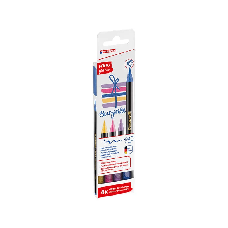 edding 1340 marker tip pensulă în set, S (1-6 mm) - 4 buc, cu sclipici