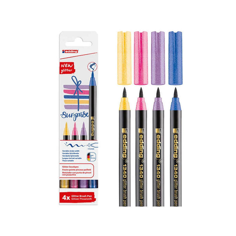 edding 1340 marker tip pensulă în set, S (1-6 mm) - 4 buc, cu sclipici