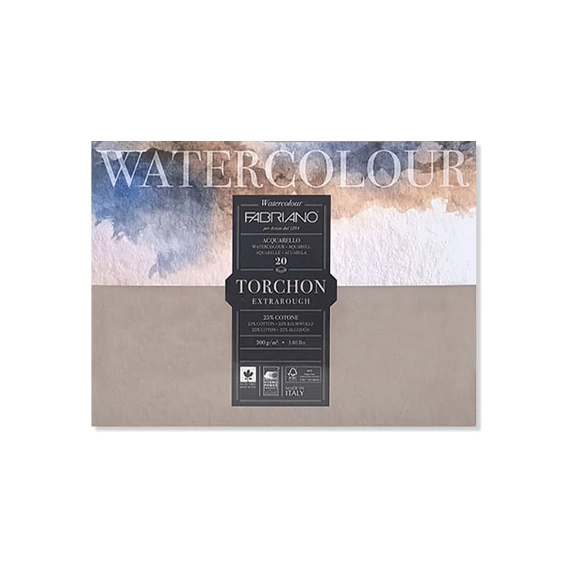 Bloc de acuarelă Fabriano Watercolor Torchon, 300 g, 30,5x45,5 cm, 20 coli, rugoasă