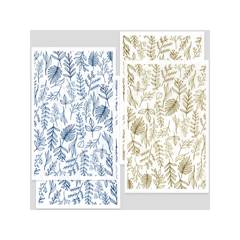 Hârtie de transfer pentru plastilina care se poate coace , 9x14 cm, 2x2 buc - ierburi - albastru, sepia