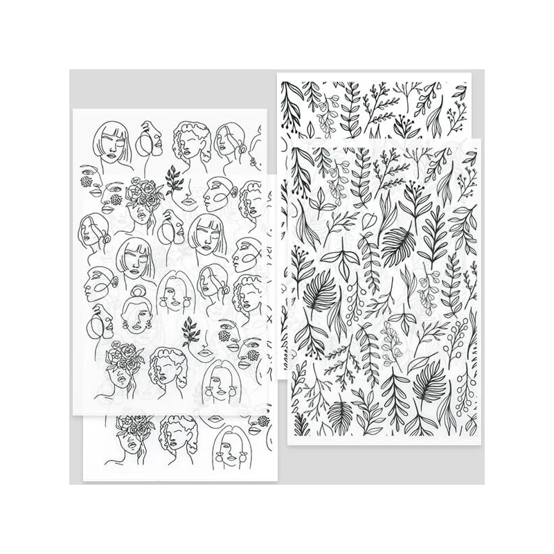 Hârtie de transfer pentru plastilina care se poate coace, 9x14 cm, 2x2 buc - fețe, ierburi - negru
