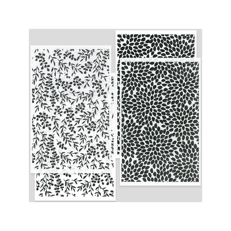 Hârtie de transfer pentru plastilina care se poate coace , 9x14 cm, 2x2 buc - lame de frunze, petale de flori - negru