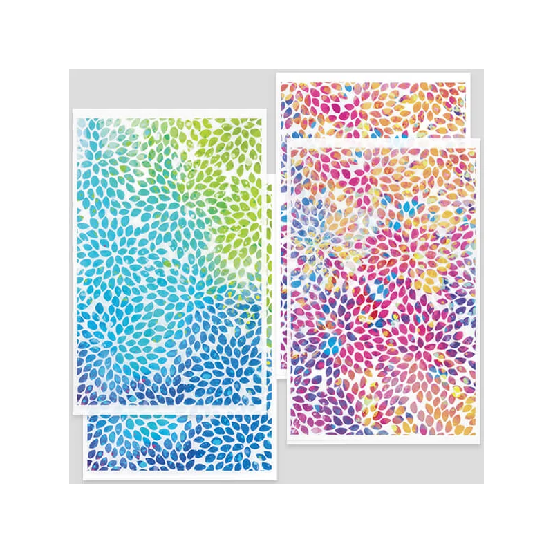 Hârtie de transfer pentru plastilina care se poate coace , 9x14 cm, 2x2 buc - petale de flori - albastru-verde, multicolor