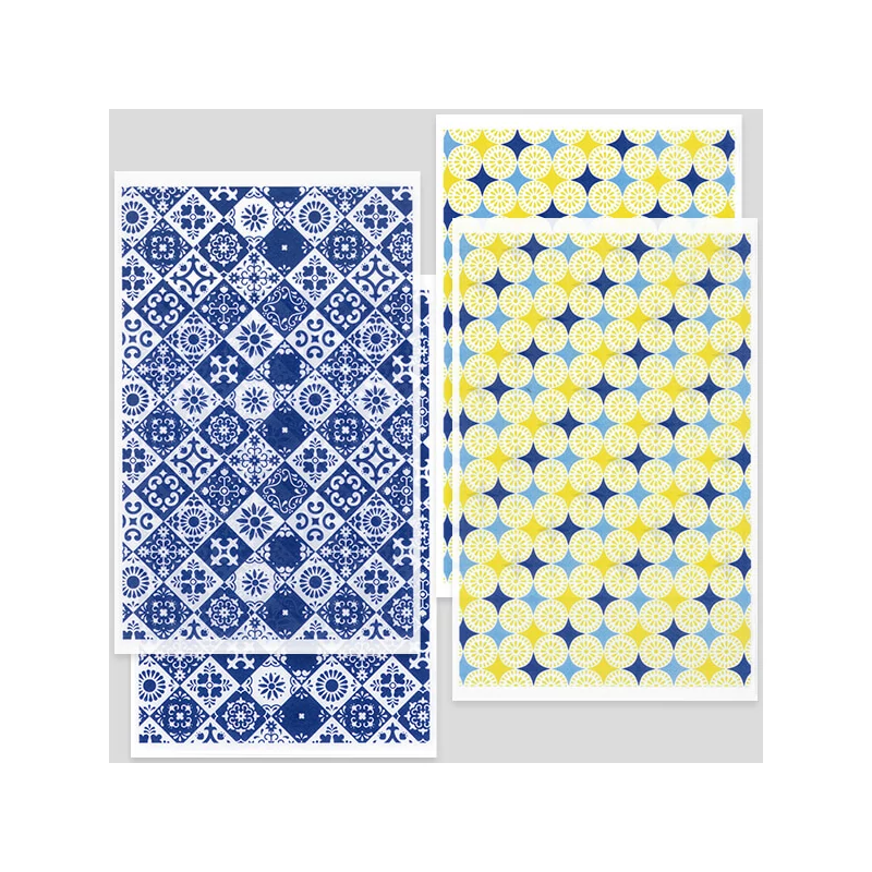 Hârtie de transfer pentru plastilina de copt, 9x14 cm, 2x2 buc - model faianta - albastru, culoare retro