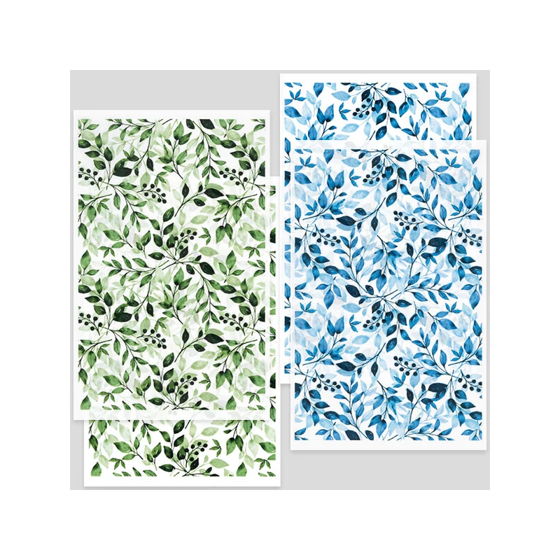 Hârtie de transfer pentru plastilina care se poate coace, 9x14 cm, 2x2 buc - frunze - verde, albastru
