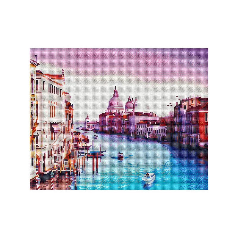 Pictură cu diamante , pe pânză întinsă , 40x50 cm - Apus de soare la Venetia