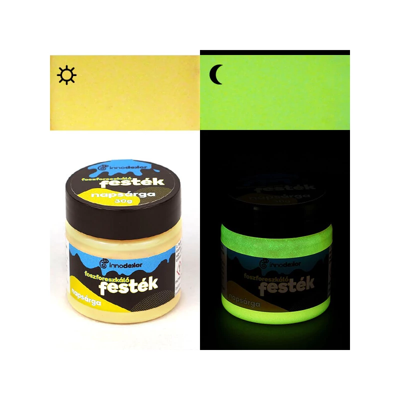 Vopsea fosforescentă Innodekor,care strălucește în întuneric, 30 g - galben însorit