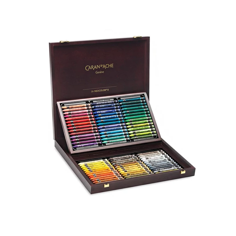 Set crete acuarelă Caran d'Ache Classic Neocolor II, într-o cutie elegantă din lemn - 84 buc