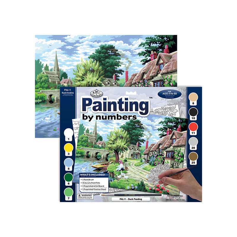 Set de colorat după numere, culori acrilice+pensulă, 29x39 cm - Hranirea rațelor