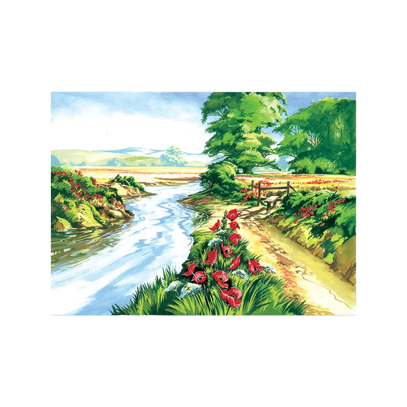 Set de colorat după numere, culori acrilice+pensulă, 29x39 cm - Camp de mac