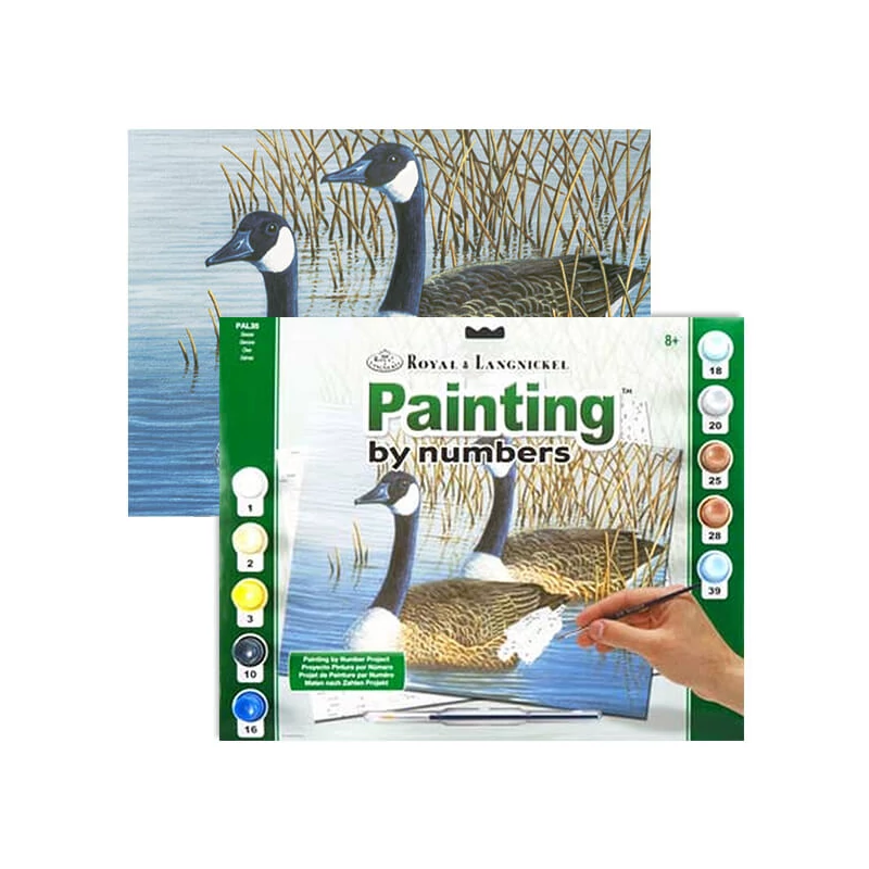 Set de colorat după numere, culori acrilice+pensulă, 29x39 cm - Gâște
