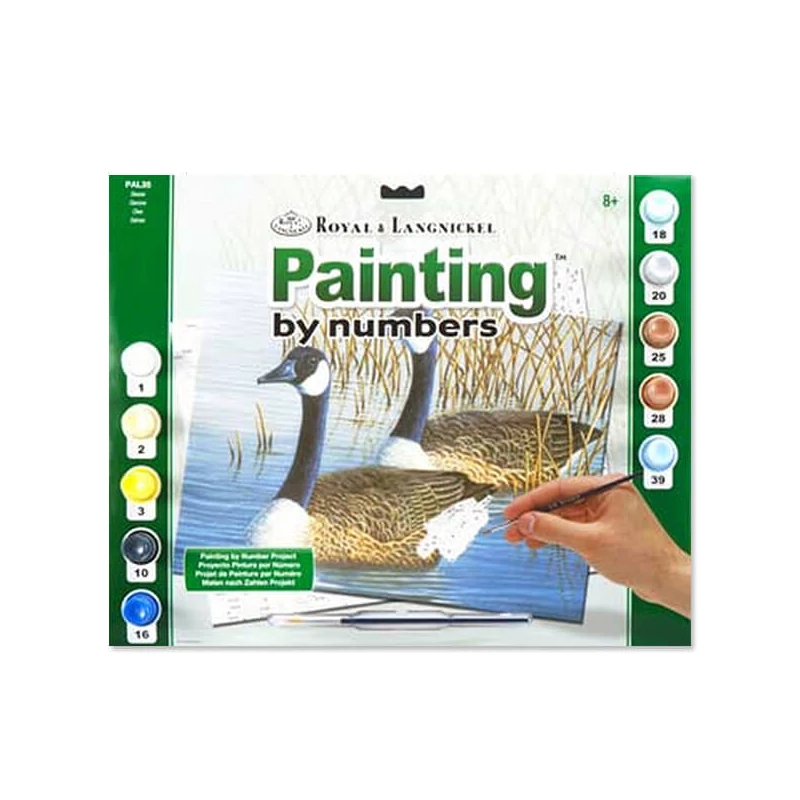 Set de colorat după numere, culori acrilice+pensulă, 29x39 cm - Gâște