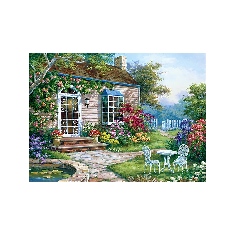 Set de colorat după numere, culori acrilice+pensulă, 29x39 cm - Terasa de primavara