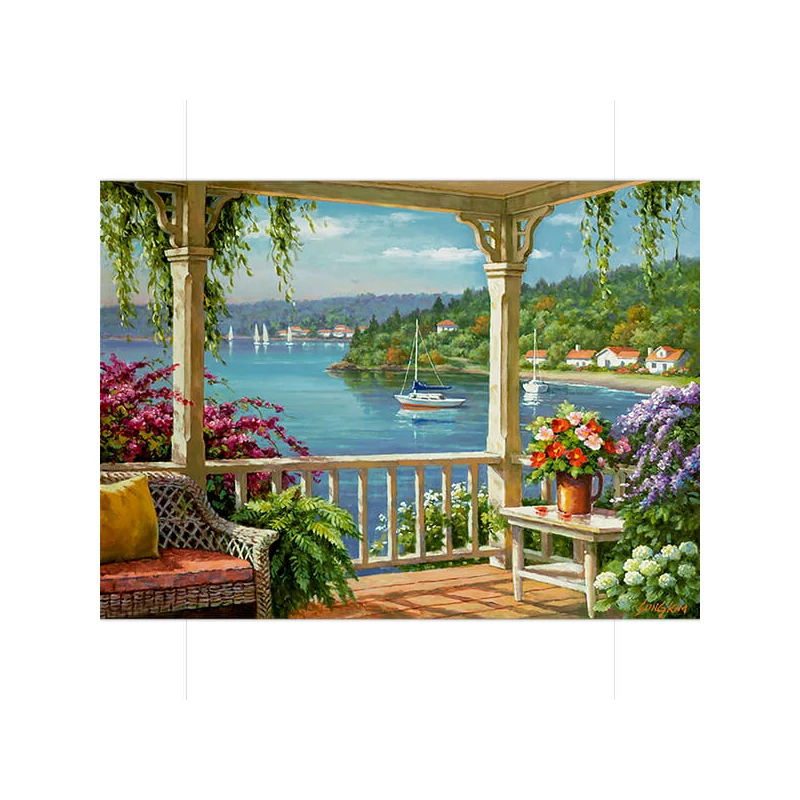 Set de colorat după numere, culori acrilice+pensulă, 29x39 cm - Verandă lac argintie