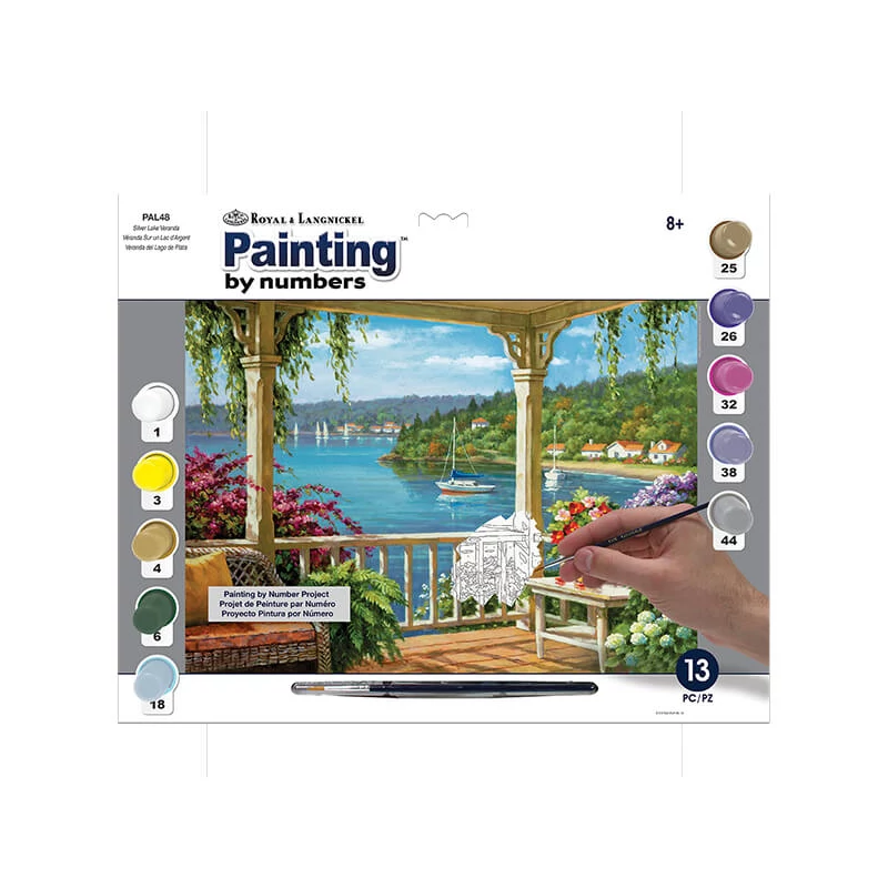 Set de colorat după numere, culori acrilice+pensulă, 29x39 cm - Verandă lac argintie
