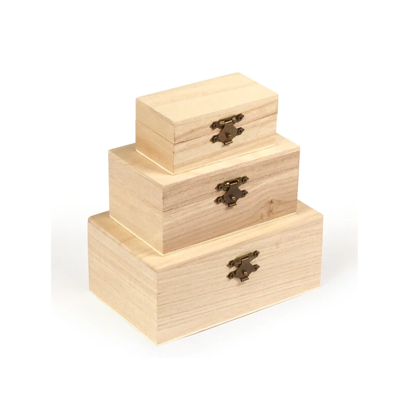 Set cutii lemn - 3 buc, dreptunghi, 15x9,5x6,5/12x7,5x5,5/9x5x4 cm