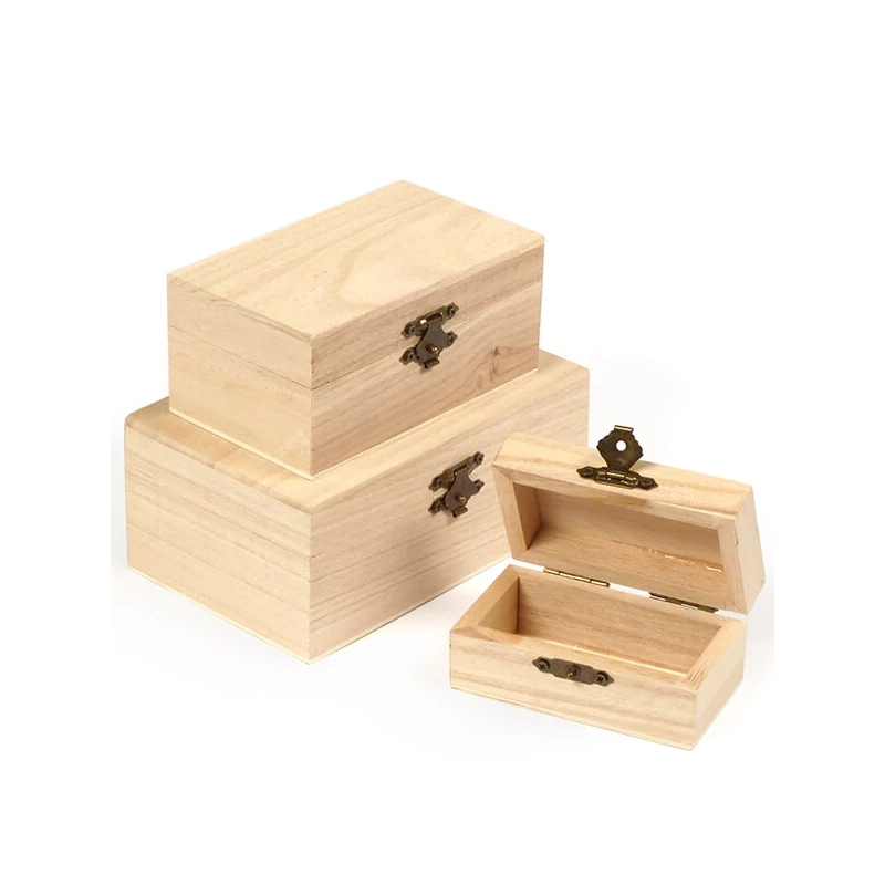 Set cutii lemn - 3 buc, dreptunghi, 15x9,5x6,5/12x7,5x5,5/9x5x4 cm