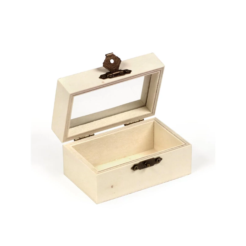 Cutie mini din lemn - dreptunghi, cu sticlă, 9x5,5x5 cm
