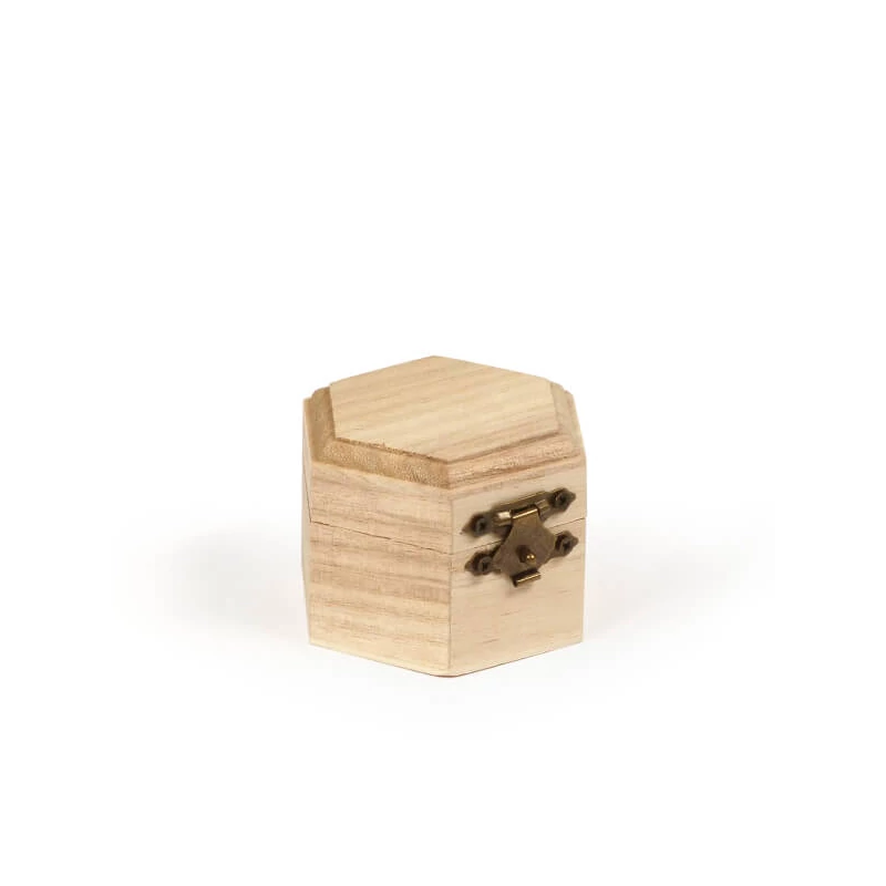 Mini-cutie din lemn - hexagonală, decorativă, 7x5 cm